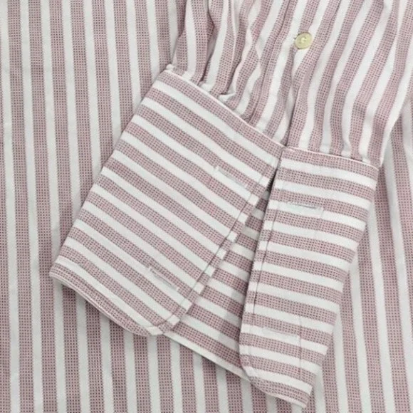 John W Nordstrom Mens 17-34 Pink White Stripe Button Down Shirt Cotton Italy EUC - Picture 3 of 8